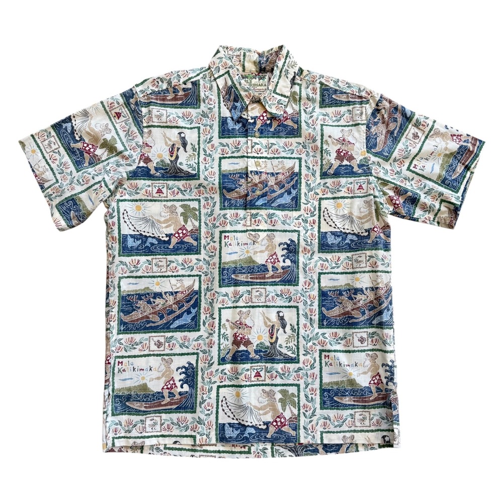 Reyn Spooner Mele‎ Kalikimaka Hawaiian Shirt Mens Medium Christmas Surfing Santa